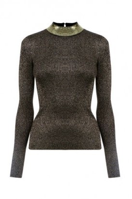 Oasis Gold Sequin and Sparkle Turtle Neck Sweater – Autumn/Winter sweaters – shimmering knitwear – luxe style jumpers - flipped