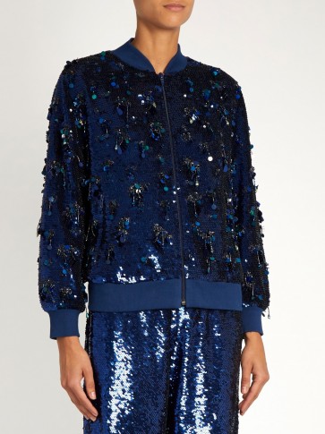 ASHISH Sequin-embellished blue silk bomber jacket