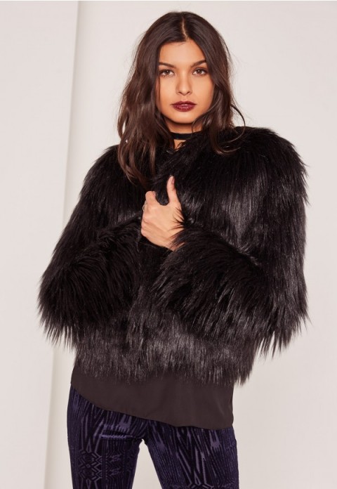 Missguided shaggy black faux fur coat. Winter glamour | cropped jackets ...