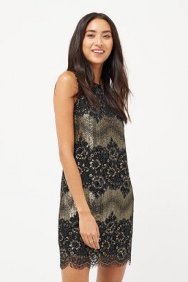 Oasis Shimmer Lace Shift Dress – sleeveless party dresses – shimmering evening fashion – party season clothing - flipped