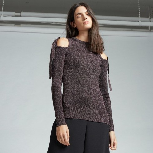 Warehouse sparkle tie shoulder jumper | Cold shoulder jumpers | trending knitwear - flipped