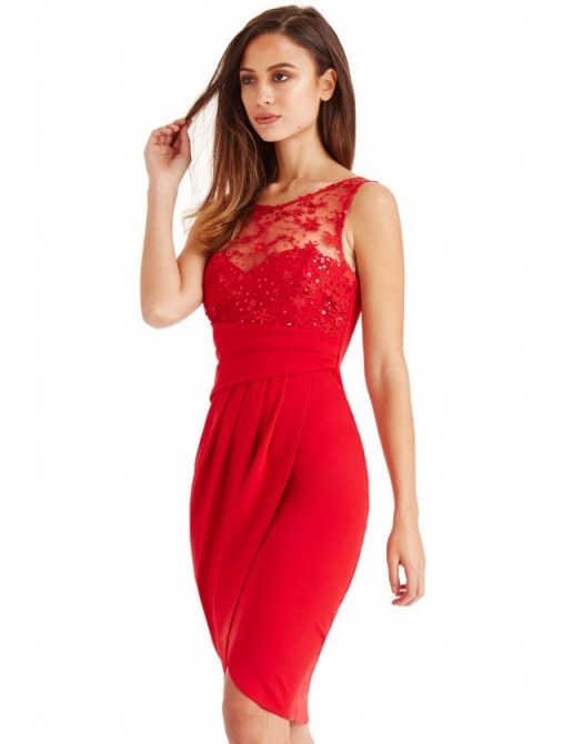 Goddiva Star Embellished Red Midi Dress with Split Detail ~ sleeveless evening dresses - flipped