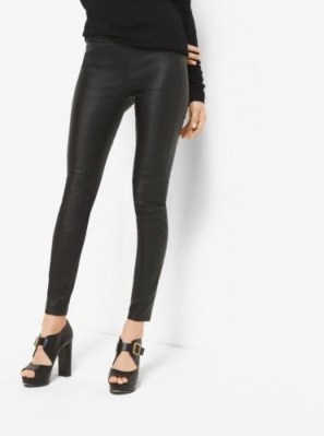 MICHAEL MICHAEL KORS Black Stretch-Leather Leggings. Designer trousers | skinny pants | on trend fashion | dress up or down | day/evening wear - flipped