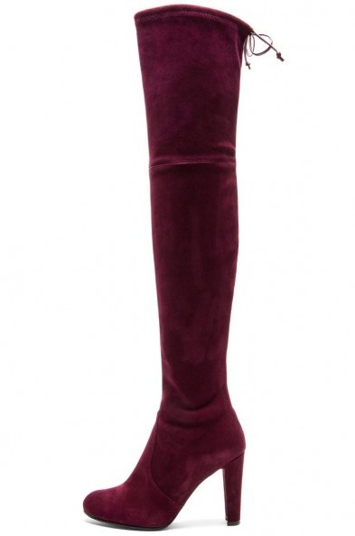 STUART WEITZMAN ~ HIGHLAND BORDEAUX SUEDE OVER THE KNEE BOOTS - flipped