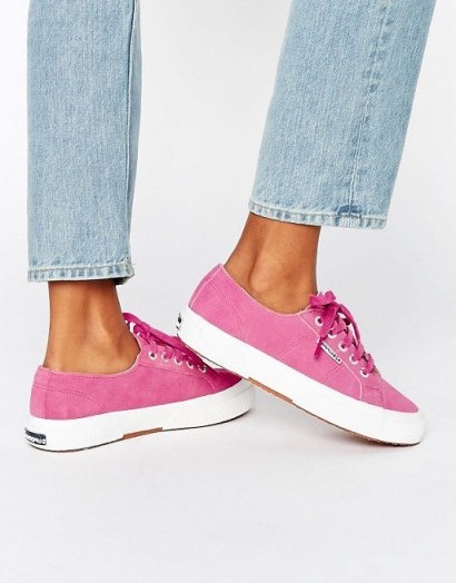 Superga Suede Plimsoll Trainers In Pink - flipped