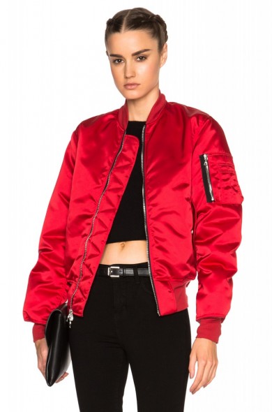 UNRAVEL FWRD EXCLUSIVE BOMBER in LIPSTICK RED – as worn by Alessandra Ambrosio out in Los Angeles, 13 October 2016. Celebrity jackets | models off duty fashion