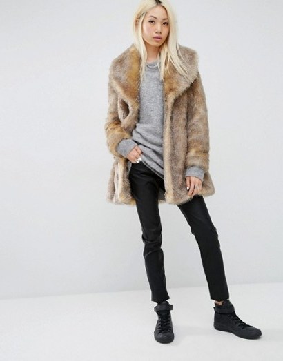 Womens Warm Winter Coats – Unreal Fur Elixir Brown Faux Fur Coat - flipped