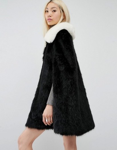 Unreal Fur Majestic Black Faux Fur Cape With White Collar - flipped