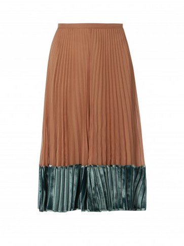VALENTINO Velvet-panel pleated silk-georgette midi skirt - flipped