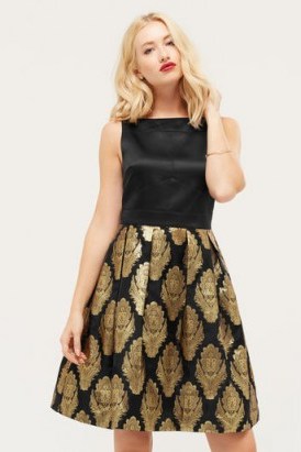 Oasis Warner Jacquard 2 in 1 Skater Dress – black and gold sleeveless dresses – occasion wear – luxe style evening fashion – fit and flare – party season - flipped