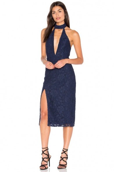 X BY NBD ~ JULIA NAVY LACE PLUNGE FRONT DRESS - flipped