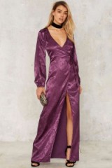 After Party by Nasty Gal Dahlia Jacquard Wrap Dress ~ long purple dresses