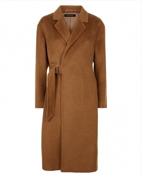 Jaeger Alpaca Wool Half-Belt Coat in conker ~ brown winter coats - flipped