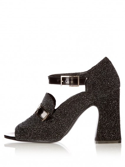 ERDEM Amaris black glitter pumps ~ glittering block heel shoes - flipped