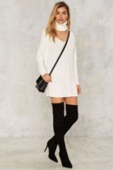 Angelica Mini Sweater Dress in ivory. Cut out polo neck jumper dresses | high neck | on-trend knitwear