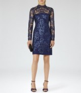 REISS ASABI bodycon dress in midnight ~ sequin embellished occasion dresses ~ blue sequins ~ fitted party fashion ~ glittering evening wear ~ cocktails ~ parties