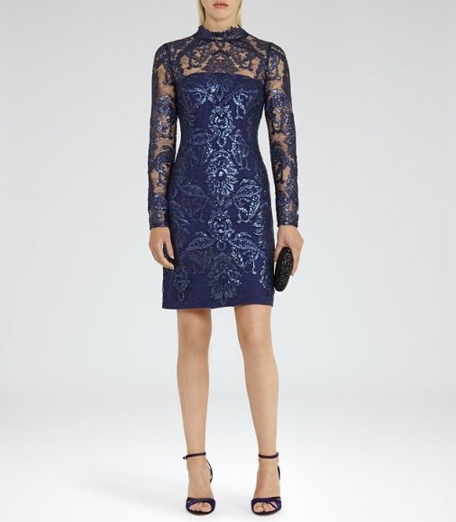 REISS ASABI bodycon dress in midnight ~ sequin embellished occasion dresses ~ blue sequins ~ fitted party fashion ~ glittering evening wear ~ cocktails ~ parties - flipped