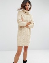 ASOS Jumper Dress in Cable Stitch with Roll Neck in cream. Sweater dresses | on-trend knitwear | knitted fashion