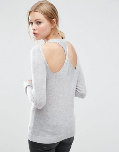 ASOS Jumper with Twist Back – light grey crew neck jumpers – cut out back sweaters – cute knitwear – winter fashion - flipped