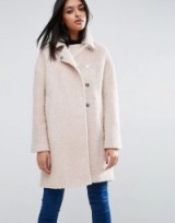 ASOS Oversized Cocoon Coat with Funnel Neck in wool Mix and Boucle Texture in pink ~ winter coats ~ warm outerwear ~ stylish fashion
