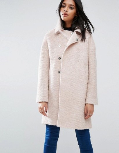 ASOS Oversized Cocoon Coat with Funnel Neck in wool Mix and Boucle Texture in pink ~ winter coats ~ warm outerwear ~ stylish fashion - flipped