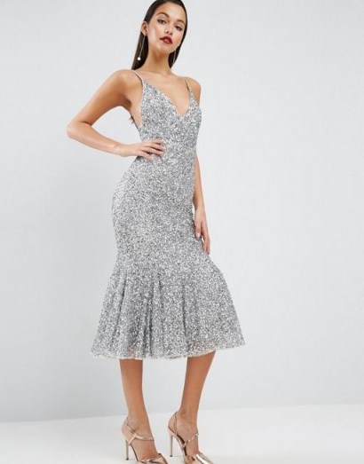 ASOS RED CARPET Scattered Sequin Midi Fishtail Dress ~ glittering party dresses ~ occasion fashion ~ evening glamour ~ shimmering ~ going out - flipped