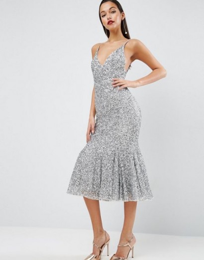 ASOS RED CARPET Scattered Sequin Midi Fishtail Dress ~ glittering party dresses ~ occasion fashion ~ evening glamour ~ shimmering ~ going out