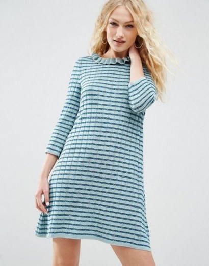 ASOS Swing Dress in Knit with Metallic Stripe. Cute knitwear | ruffle neck dresses | day fashion - flipped
