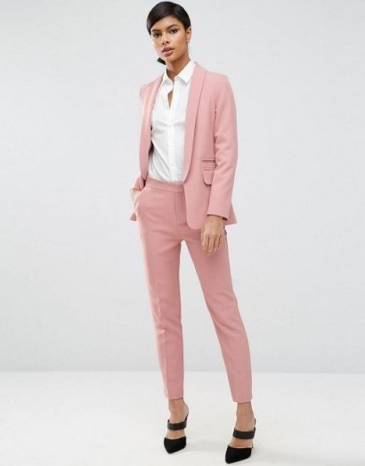 ASOS Premium Edge to Edge Suit in Dusty Pink ~ womens trouser suits ~ tailored jackets ~ smart fashion ~ tapered trousers - flipped