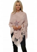 FRENCH BOUTIQUE Baby Pink Cable Knit Jewelled Star & Feather Poncho. Knitted ponchos | autumn/winter knitwear | cute outerwear | embellished knits