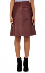 BARNEYS NEW YORK Patch-Pocket A-Line Burgundy Leather Skirt