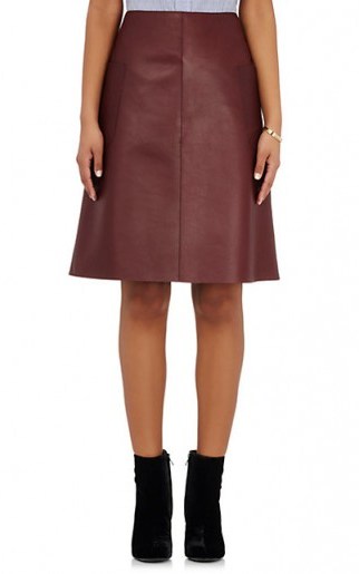 BARNEYS NEW YORK Patch-Pocket A-Line Burgundy Leather Skirt - flipped