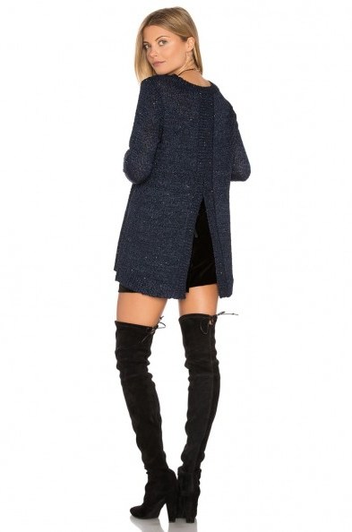 JACK BY BB DAKOTA WARRANE SWEATER in navy. Oversized sweaters | sequin embellished knitwear | back slit detail | sequins | round neck | knitted fashion - flipped