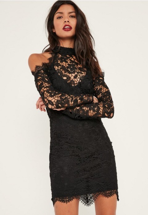 Missguided black cold shoulder lace bodycon dress – going out fashion – fitted party dresses – evening wear – lbd – little black dress - flipped