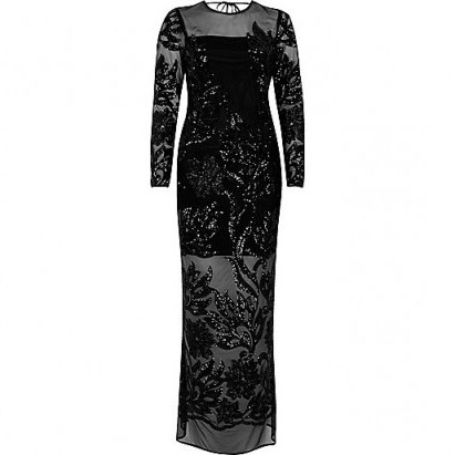 river island black embellished mesh maxi dress – long evening dresses – glamorous party fashion – semi sheer fabric – shimmering – glittering – sequins - flipped