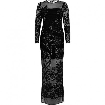 river island black embellished mesh maxi dress – long evening dresses – glamorous party fashion – semi sheer fabric – shimmering – glittering – sequins