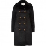 River Island Black faux fur trim military coat – smart winter coats – fashionable outerwear – warm & snugly