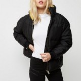 river island black high neck puffer jacket ~ warm casual puffa jackets ~ winter outerwear ~ padded