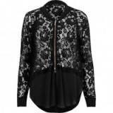 river island black lace woven hem bomber jacket ~ going out jackets ~ evening outerwear ~ feminine