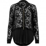 river island black lace woven hem bomber jacket ~ going out jackets ~ evening outerwear ~ feminine - flipped