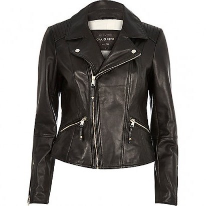 River Island Black leather biker jacket – on-trend moto jackets – winter fashion – street style cool - flipped