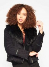 Miss Selfridge Black Shearling Jacket. Fur collar jackets ~ winter outerwear