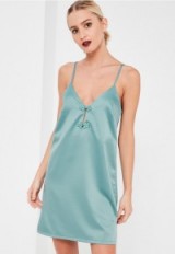 Missguided blue silky oriental slip dress. Cami dresses | strappy fashion