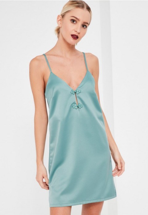 Missguided blue silky oriental slip dress. Cami dresses | strappy fashion - flipped