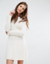BOSS Orange By Hugo Boss Wedenas Cableknit Long Sleeve Dress in cream. Designer knitted fashion | cable knit sweater dresses | winter knitwear