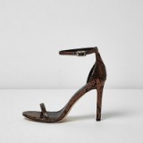 River Island bronze scale barely there heeled sandals – ankle strap high heels – stiletto heel sandal – party shoes – going out fashion – evening accessories – snake print – glamorous animal prints