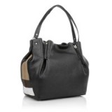 BURBERRY Brit Leather Canvas Check Medium Maidstone Tote Black – designer handbags – large leather bags – luxury accessories