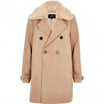 River Island camel faux fur collar overcoat. Stylish winter coats | luxe style outerwear | fashion - flipped