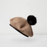 River Island camel pom pom beret. Cute hats | winter berets | stylish accessories