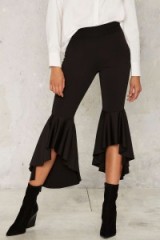 Cha Cha Ruffle Pants in black. High low ruffled hem trousers | ruffles | cropped | on-trend fashion